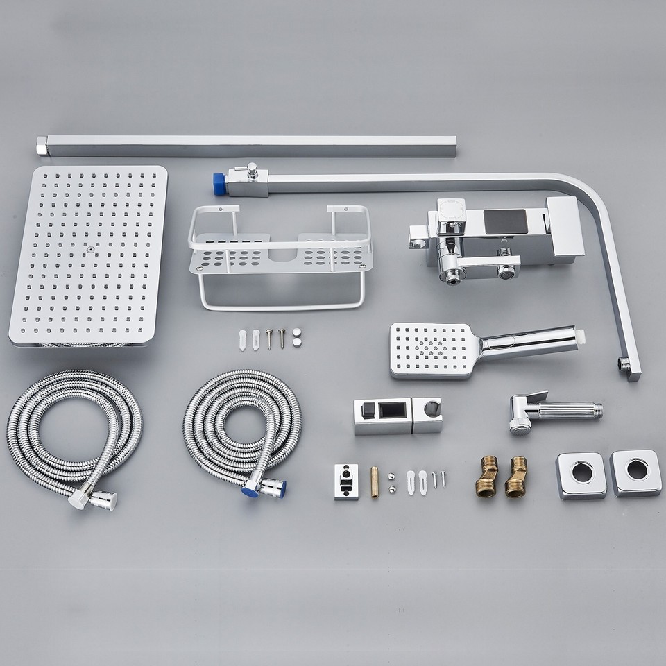 Chrome Shower System Exposed Shower Fixture LED Temu Display Rain Head ...