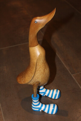 Laufente mit Stiefeln blau gestreift Bambusente Bali Ente Bambus 35x10x15cm
