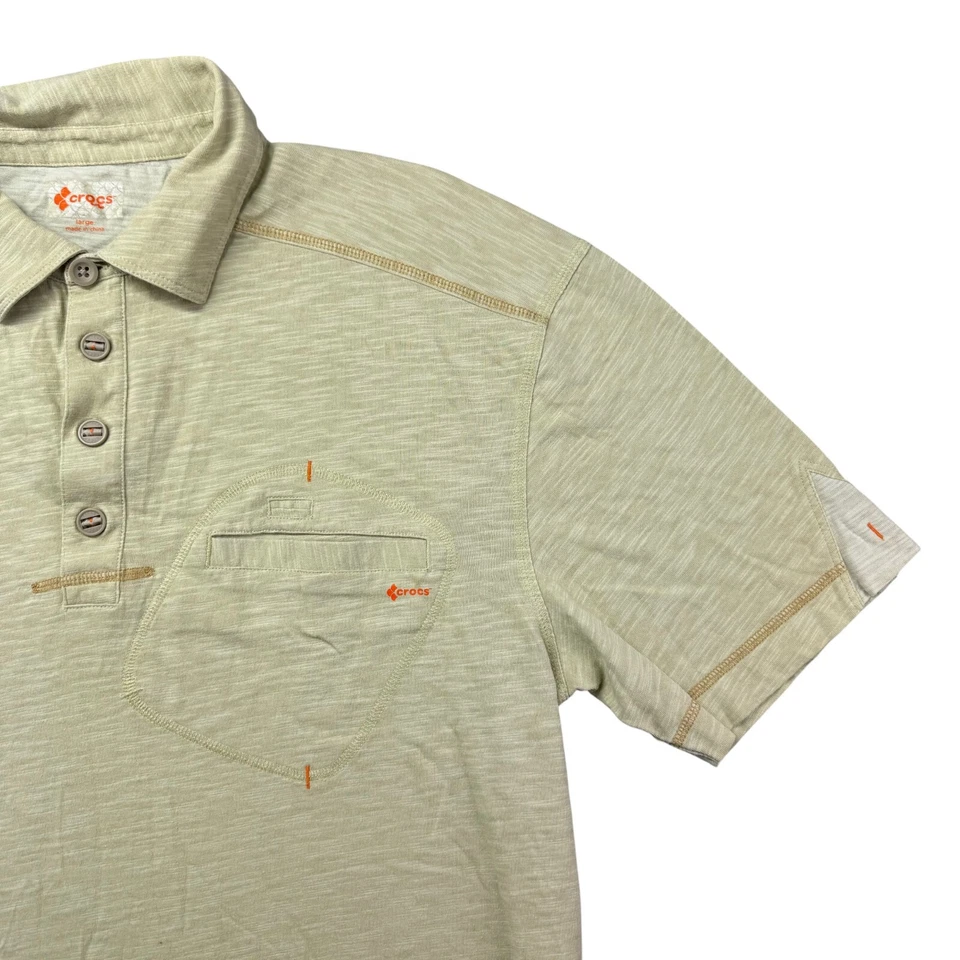 Camisa polo masculina Crocs verde média manga curta casual algodão bolso externo - Imagem 3 de 4