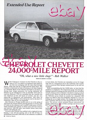 1976 Chevy Chevette Vintage 2 Page Magazine Extended Use Road Test Article Ad 76