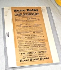 VINTAGE FLYER SUTRO BATHS SCHOOL CHILDREN'S DAY LONDON PANTOMIME COMPANY
