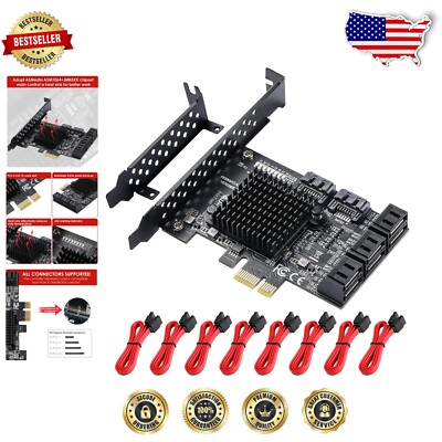 Expand Storage Effortlessly: 8-Port PCIe SATA Card with Cables & Low Profile