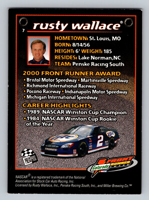 2001 Press Pass Gatorade Front Runner Award Rusty Wallace #7