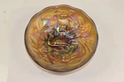 Nice Amber Northwood Carnival Glass Peacock & Urn Sauce Bowl