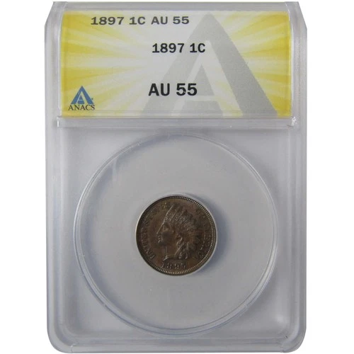 1897 Indian Head Cent AU 55 ANACS Penny 1c Coin Collectible SKU:I25583