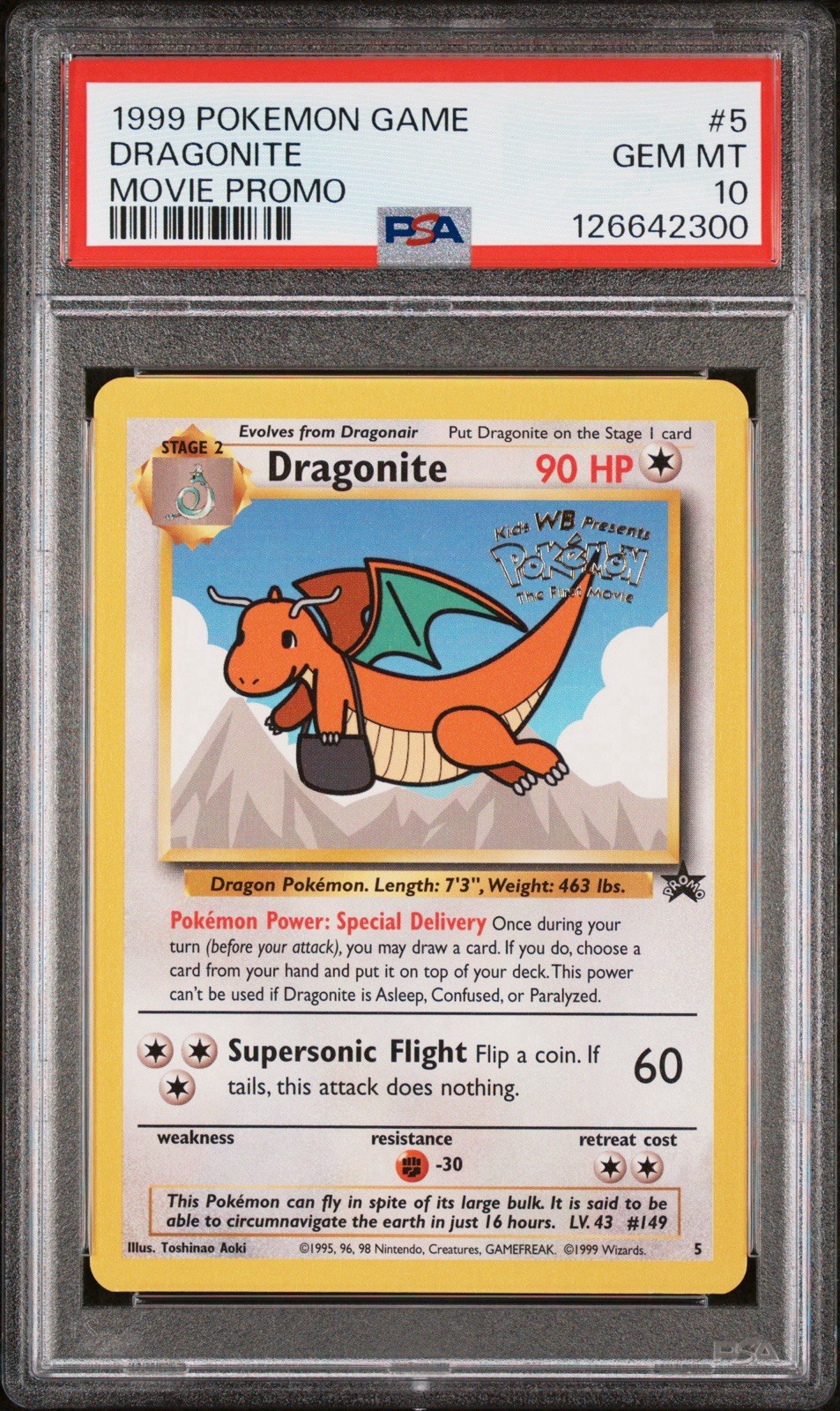 1999 Pokemon Game Movie Promo #5 Dragonite PSA 10 GEM MT Low Pop