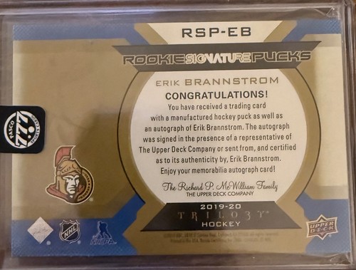 2019 Trilogy Rookie Signature Pucks Erik Brannstrom Auto /25 - Picture 2 of 2