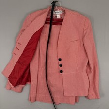 Vintage Christian Dior Houndstooth Skirt Suit Set Red White Jacket Sz 14 USA