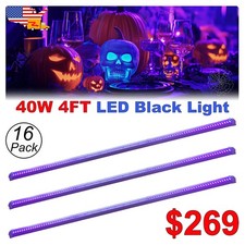 16 Pack T8 Linkable 4Ft 40W Led Black Light Fixture DJ Party Club Event Lighting