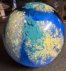 Vintage Authentic Murano Glass Paperweight Ocean Blue Yellow GlobeLarge 3.5"