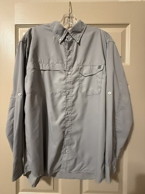 NEW HUK Men's Gray L Tide Point Fishing Long Sleeve Breathable Button Up Shirt