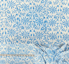 Indian Hand Block Print 60/60 Blue 100 Cotton Fabric by the Yard, Lightweight F