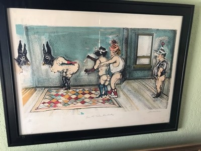 Erotic Art Signed Lithograph Pin the Tail On The Donkey (person)