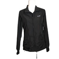 Oakley Womens SZ Small Black Full Zip Windbreaker Jacket Coat Lightweight Golf