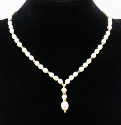 Edle Y-Perlenkette/ Zuchtperlen Collier mit 585 Gold Schließe & Zwischenglieder