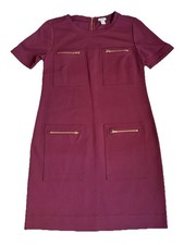 J Crew Burgundy Front Pockets Short Sleeve Knee Length Dress Sz 6 Women Stretch
