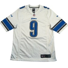 Nike Detroit Lions NFL Jersey Men's Medium Stafford #9 White Blue Football Shirt