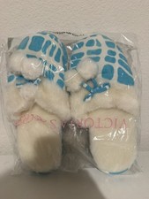 Victoria's Secret Plush Blue Animal Print Pom Pom Slippers 2007 New Medium