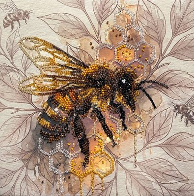 Bee Golden honey Bead Embroidery Kit   DIY Beaded Home Decor Wall Art