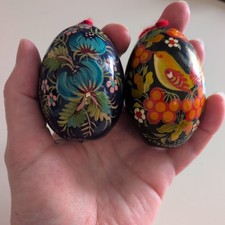 Original Hand Painted Ukrainian Eggs Art Signed On Wood Easter