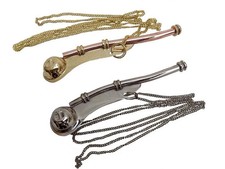 Set / Lot of 2 Color Brass Boatswain Whistle 5"w Chain Bosun Call Pipe Nautical