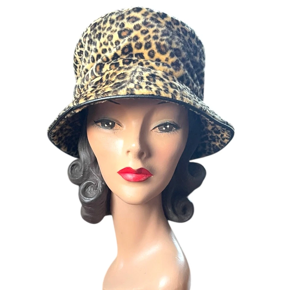 Sombrero cubo vintage Betmar New York leopardo piel sintética Foto 4 de 4