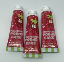 3 NEW Bath Body Works Strawberry Pound Cake Shea Butter Hand Cream Lotion 1oz
