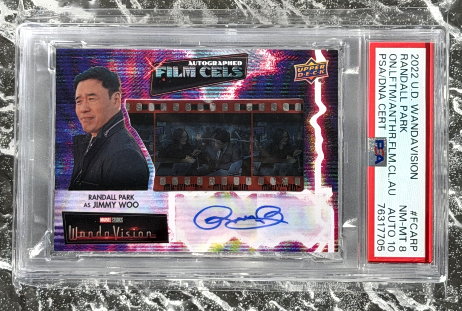 2022 Marvel Studios WandaVision Randall Park as Jimmy Woo Auto Filmcel PSA 8/10 view 2