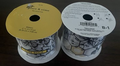 2 Spools Place & Time Wired Edge Ribbon 2.5'' W x 4 Yards Bumble BEE Honey Comb