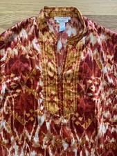 Vintage Oscar de la Renta Red, orange, Gold satin caftan house dress S GUC