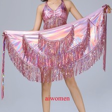 Latin Belly Dance Costume Iridescent Sequin Fringe Skirt Hip Scarf Belt 6 Colors