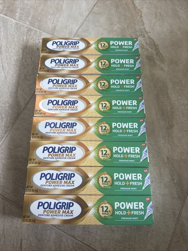 8er Pack Poligrip Power Max Hold + Fresh Zahnersatz Haftcreme Premium Mint 2,2oz