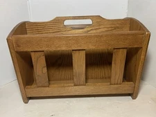 Vintage Solid Oak Magazine Newspaper Rack Book Stand