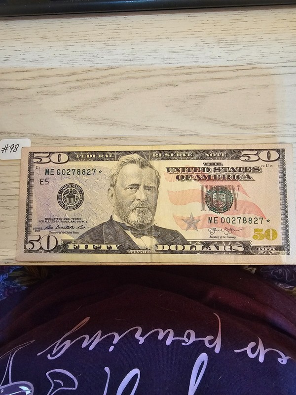 Star Note-  $50 Bill (ME00278827*) - 2013 with fancy numbers circulated