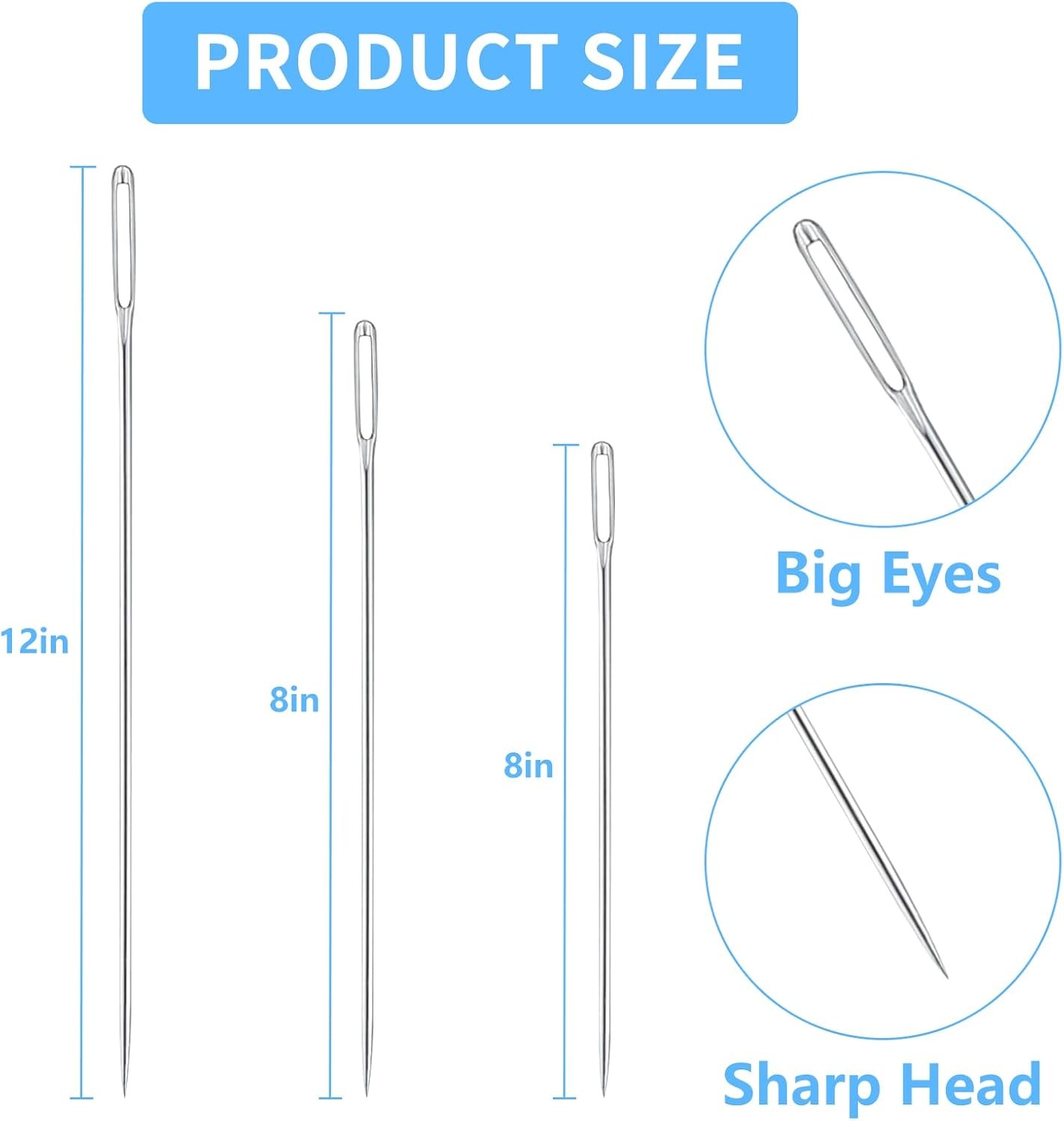 60 PCS Large Eye Sewing Needles Set – 3 Sizes with Threader for Hand Sewing 