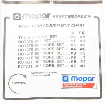MOPAR PERFORMANCE Valve Lash Adj. Decal - P4452989
