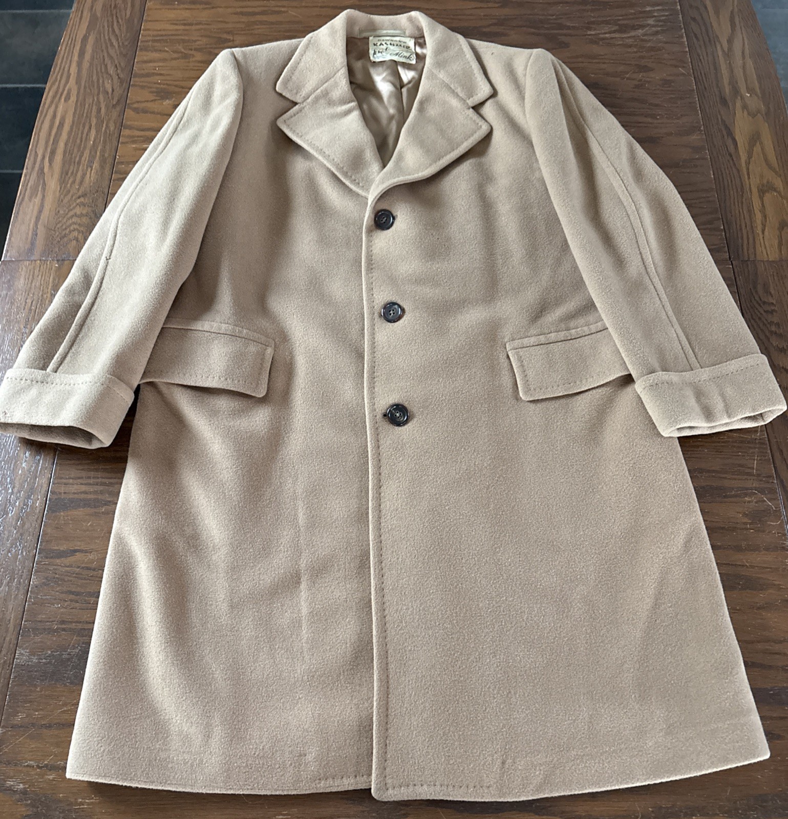 Vintage Mens Camel Hair Overcoat Tan Coat Single Breasted Size 40 S