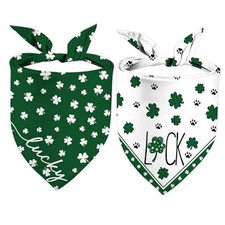 St. Patrick's Day Dog Bandanas, Lucky Green Shamrock Triangle Bib Scarf