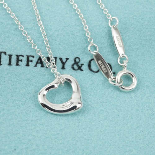 Tiffany & Co. Elsa Peretti Open Heart Pendant in Silver AG925, 11mm 16" w/ Pouch