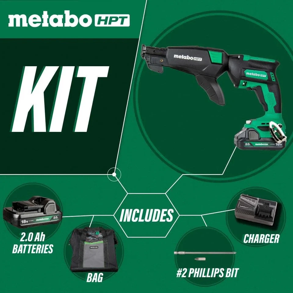 Metabo Hpt 18V Multivolt Cordless Drywall Screw Gun W/ Collated Screw Magazine - Image 2 of 4