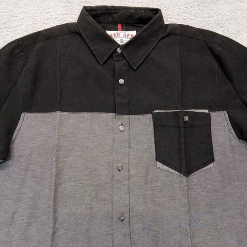 Red Ape Shirt XL Men's Short Sleeve Button Front Black Gray Cotton Blend - Picture 2 of 7