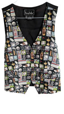 Vintage Nicole Miller Vest Mens L Silk Multicolor Golf Print Belted Quilted 90s
