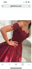 Ball-Gown Dress Women Size 6 Burgundy Formal Sequin Lace Maxi Evening Gown