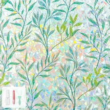 (31.5" X 78.7") Privacy Window Film, 3D Leaf Rainbow Stained Glass Effect, Stati