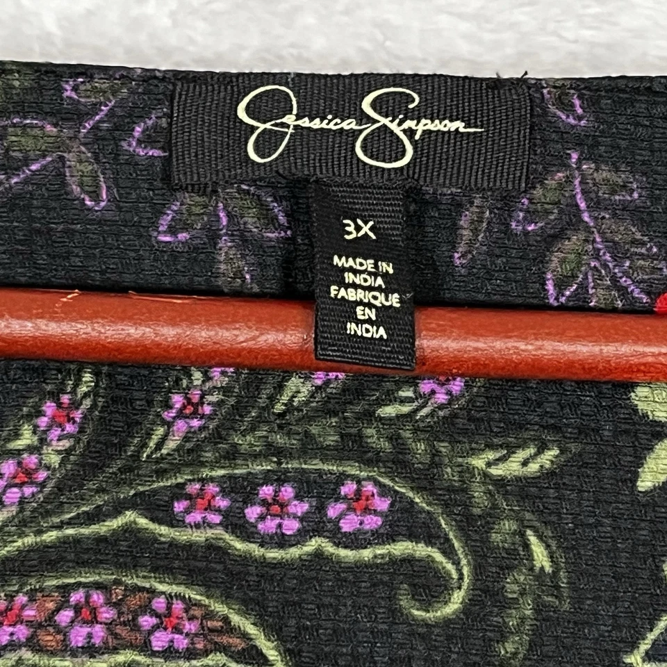Top Jessica Simpson Mujer Negro Paisley 3X Manga Atada Abotonada Caprichoso Foto 3 de 4