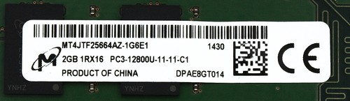 Micron MT4JTF25664AZ-1G6E1 2GB PC3-12800U DDR3-1600 1RX16 N-EC - Picture 2 of 7