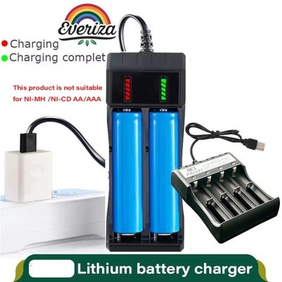 USB Ladegerät mit LED 3,7V Schnellladung für Lithium Batterien 2/4 Steckplätze