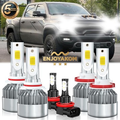For Ram 4500 2022-2022 LED Headlight Hi/Lo+Fog Light Bulbs 10000lm 6000K 6x