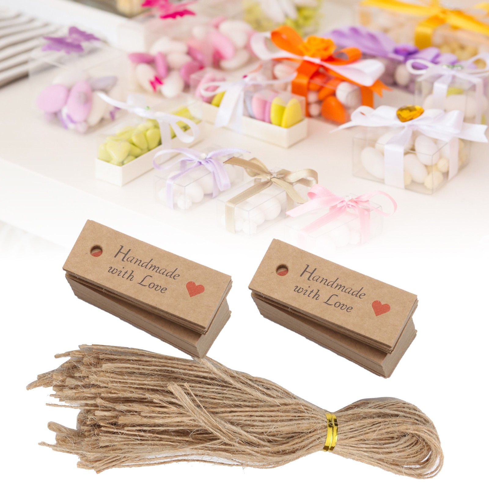 100Pcs Gift Tags Baking Gift Bag Kraft Paper Card Wedding Party Favors With Twin