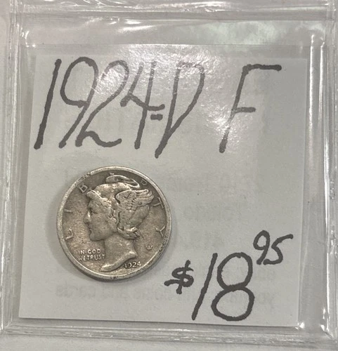 1924-D Mercury Silver Dime (F) Fine Condition! ENN Coins